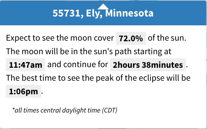 Eclipse Ely Peak time